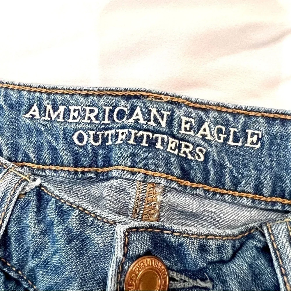 AMERICAN EAGLE Womens Tomgirl Jeans Shadow Patched Blues Button Fly Denim Size 0